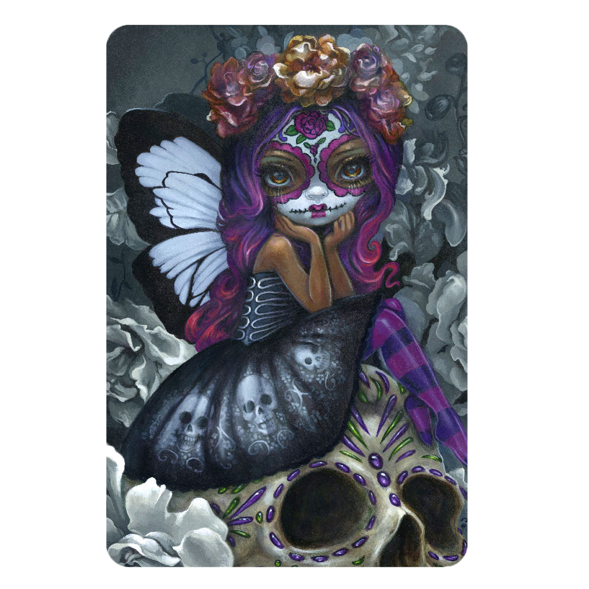 Magnet with gothic skull fairy and day of the dead face paint