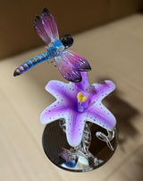 Glass dragonfly on lily flower figurine