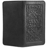 Leather checkbook cover with Celtic knot and fleur de lis design - black