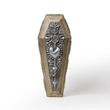 Silver & gold resin casket box with rose, heart, sword design