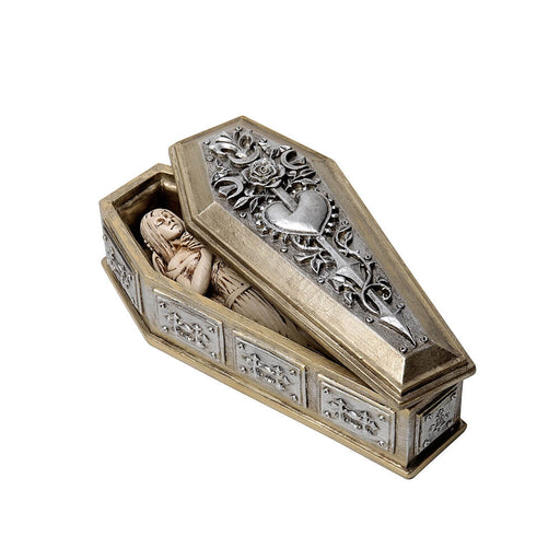 Vampire bride figurine in silver & gold resin casket box