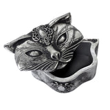 Trinket box, cat head shaped with ornate feline