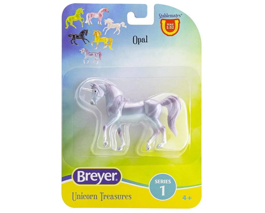 Breyer Unicorn Treasures Opal - white/blue/purple unicorn in packaging
