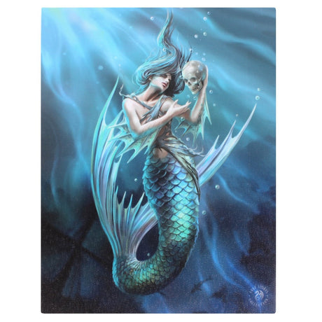 Canvas art print of mermaid holding a human skull by Anne Stokes