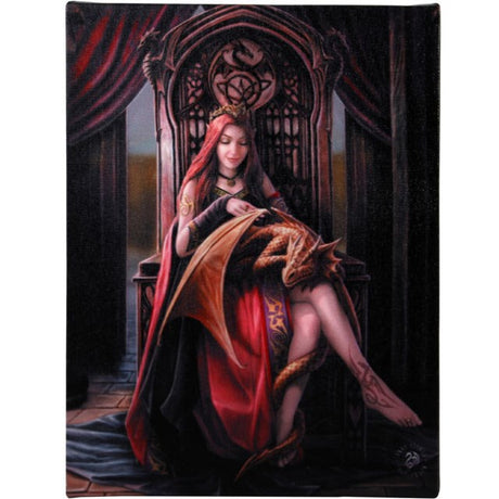 Canvas art print with woman on throne with dragon on her lap, by Anne Stokes