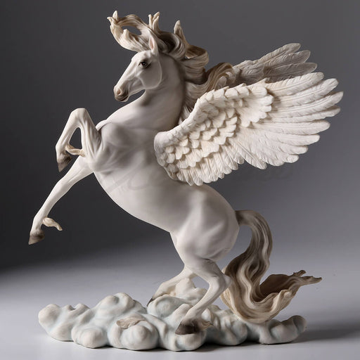 Pegasus figurine showing winged white horse rearing up on a cloud