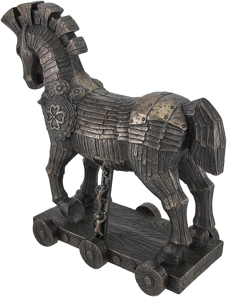 Figurine of the iconic Trojan Horse of Greek myth, with warriors climbing out