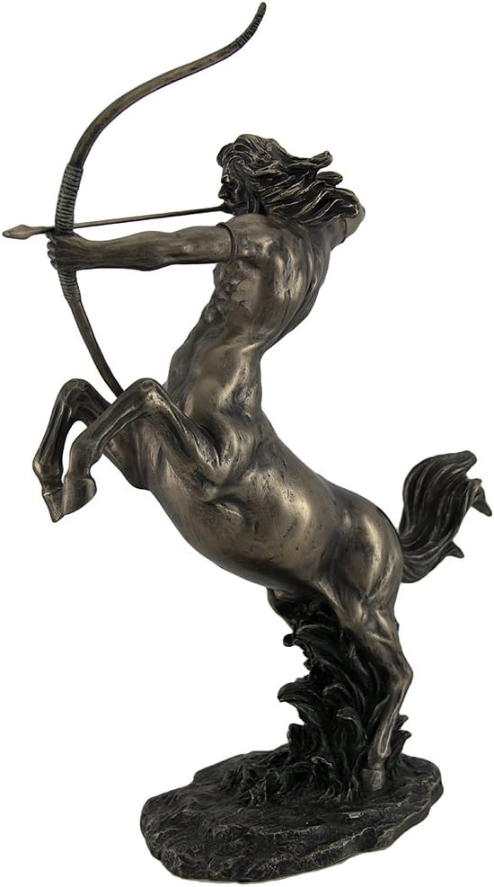 Bronze statue of a centaur with a bow on a white background