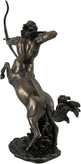 Bronze statue of a centaur with a bow on a white background
