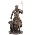 Hades, Greek ruler of the underworld with his staff and Cerberus, three headed dog on a chain