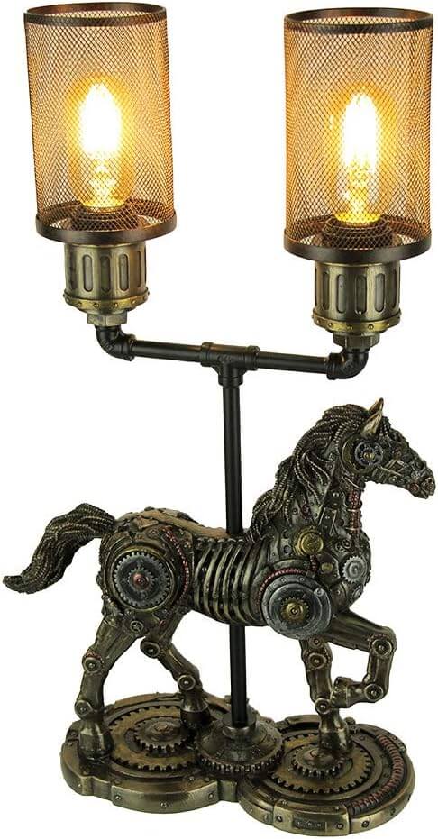 Steampunk Trotting Horse Twin Mesh Table Lamp
