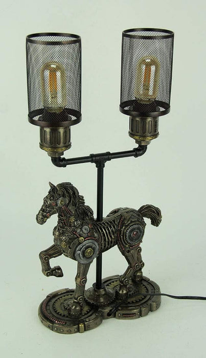 Steampunk horse lamp with twin lights