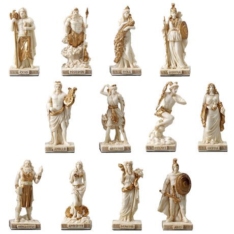 Collection of white and gold Greek gods and goddesses