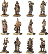 Collection of bronze-colored Greek mythology figurines on a white background