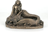 Bronze finish statue of mermaid with skulls