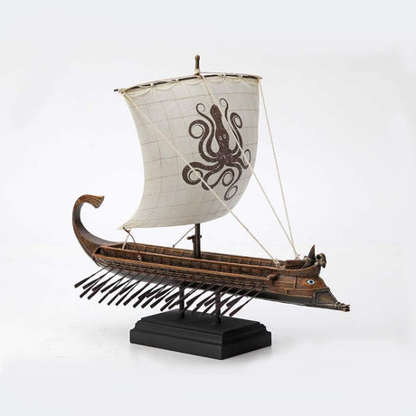 Greek Trireme warship figurine with Kraken sail