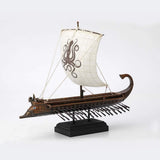 Greek Trireme warship figurine with Kraken sail