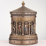 Decorative faux bronze trinket box with intricate zodiac designs and Greek gods & goddesses
