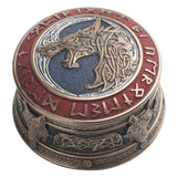 Round trinket box with Fenrir wolf head and Viking runes