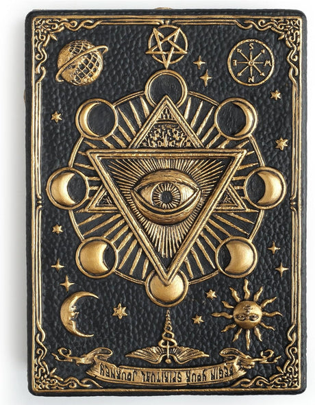 Trinket box, black with gold tarot and all seeing eye designs
