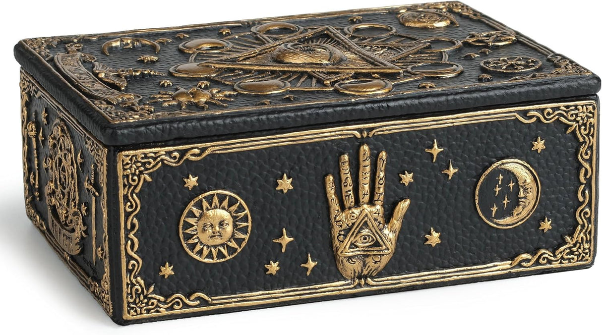 Trinket box, black with gold tarot and all seeing eye designs