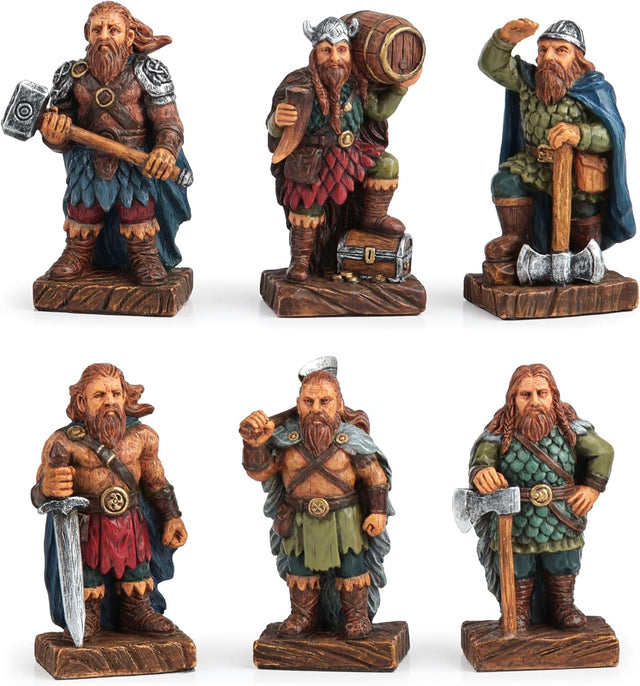 Set of six decorative Viking figurines in various poses with weapons