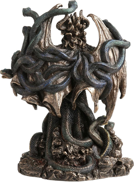 Statue of the Greek monster Typhon with snakes, wings and horns, shown from the back