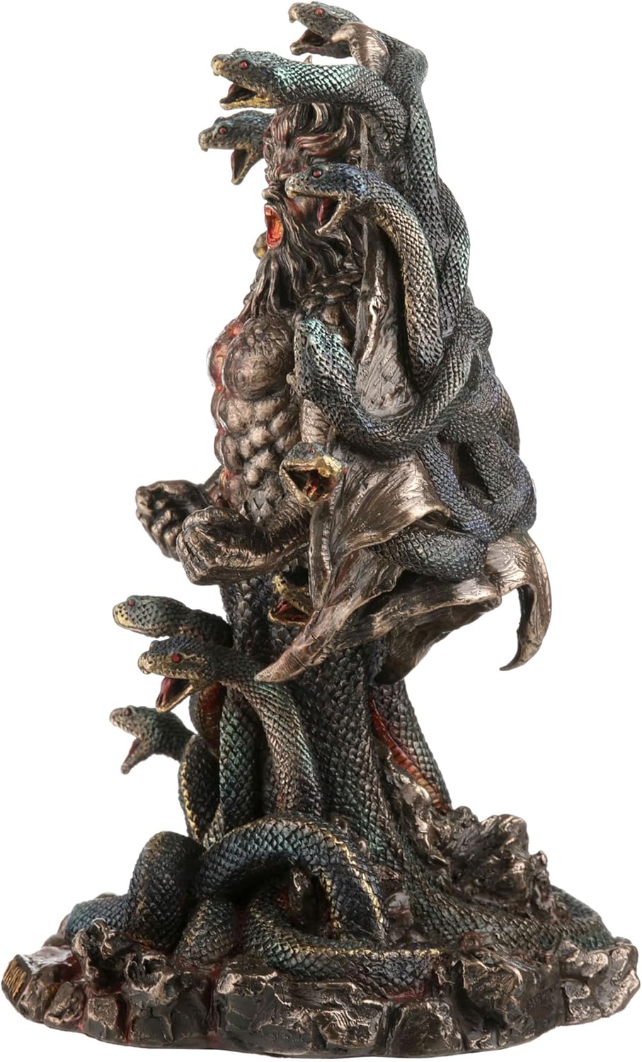 Statue of the Greek monster Typhon with snakes, wings and horns, shown from the side