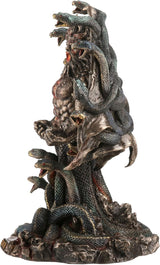Statue of the Greek monster Typhon with snakes, wings and horns, shown from the side