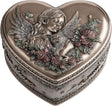 Decorative heart-shaped memorial box with angel and cat with roses