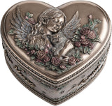 Decorative heart-shaped memorial box with angel and cat with roses