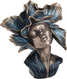 Bronze bust of a woman with flower petals for hair, done in bronze with blue tinges