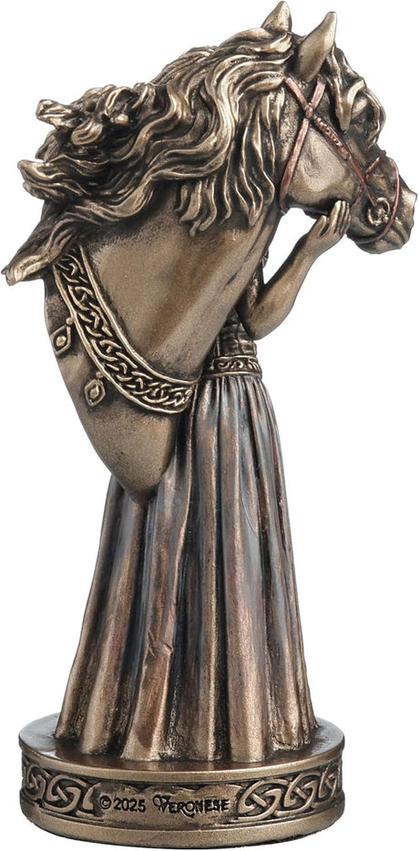Statue of a goddess holding a horse and cornucopia basket with 'Epona' inscribed