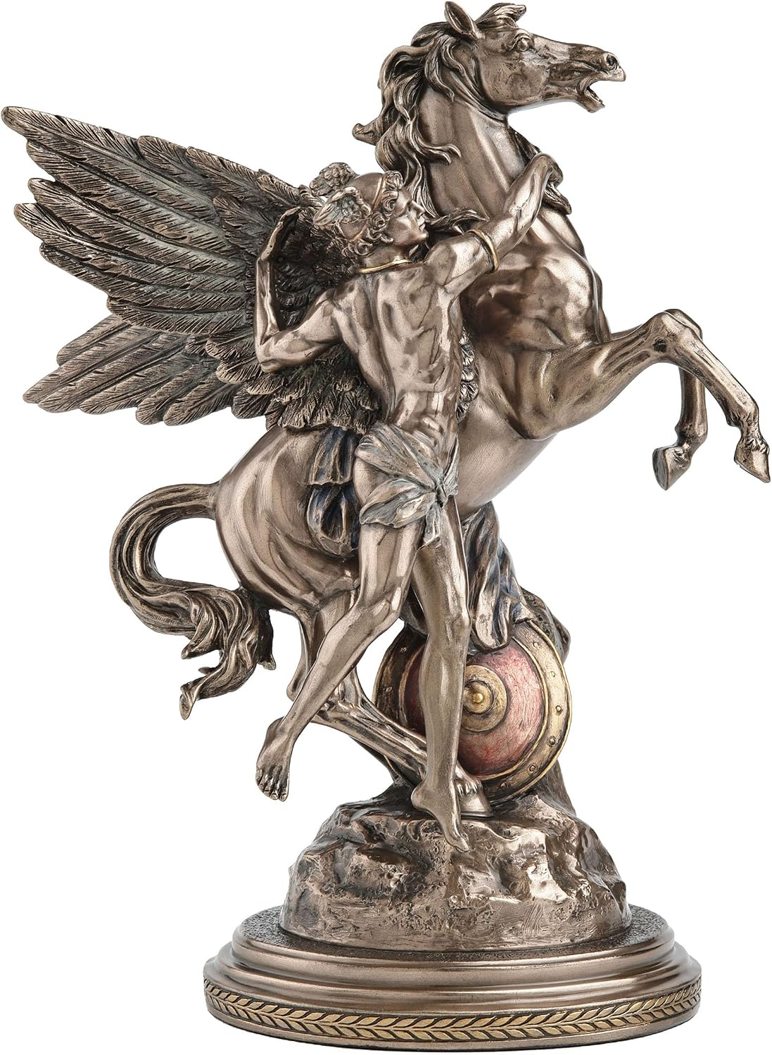 Bronze-hued statuette of Greek hero Perseus with the winged horse Pegasus
