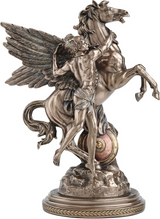 Bronze-hued statuette of Greek hero Perseus with the winged horse Pegasus