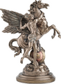 Bronze-hued statuette of Greek hero Perseus with the winged horse Pegasus