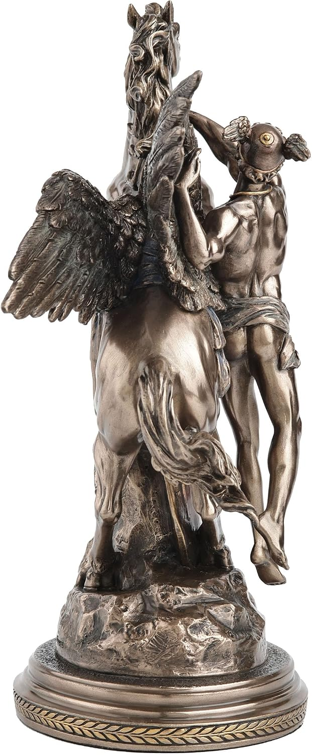 Bronze-hued statuette of Greek hero Perseus with the winged horse Pegasus