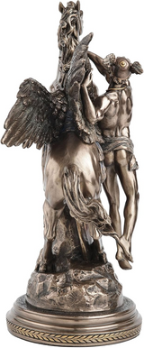 Bronze-hued statuette of Greek hero Perseus with the winged horse Pegasus