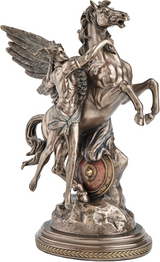 Bronze-hued statuette of Greek hero Perseus with the winged horse Pegasus