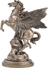 Bronze-hued statuette of Greek hero Perseus with the winged horse Pegasus
