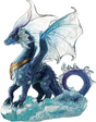 Figurine of blue dragon standing in the ocean waves
