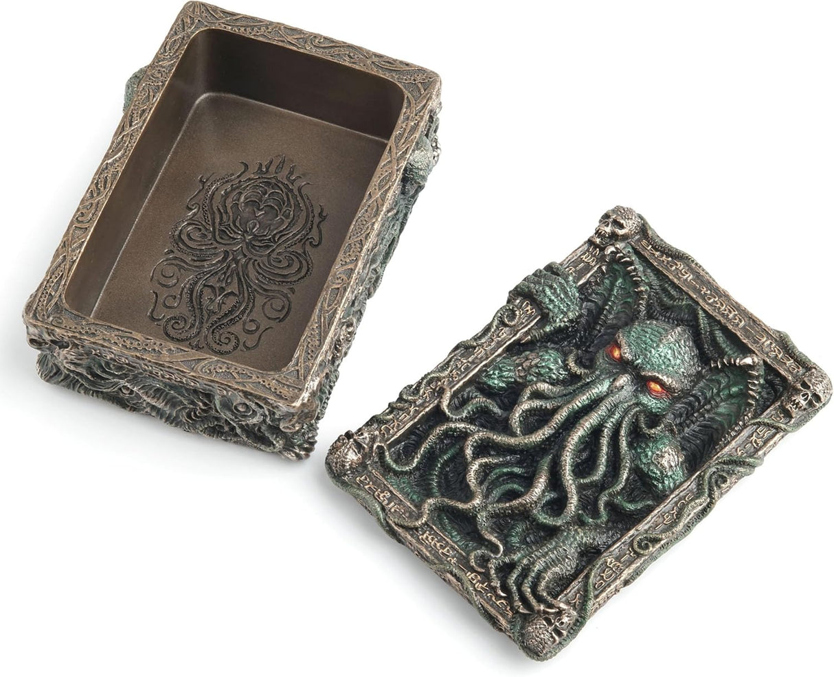 Decorative box with a Cthulhu design, shown open