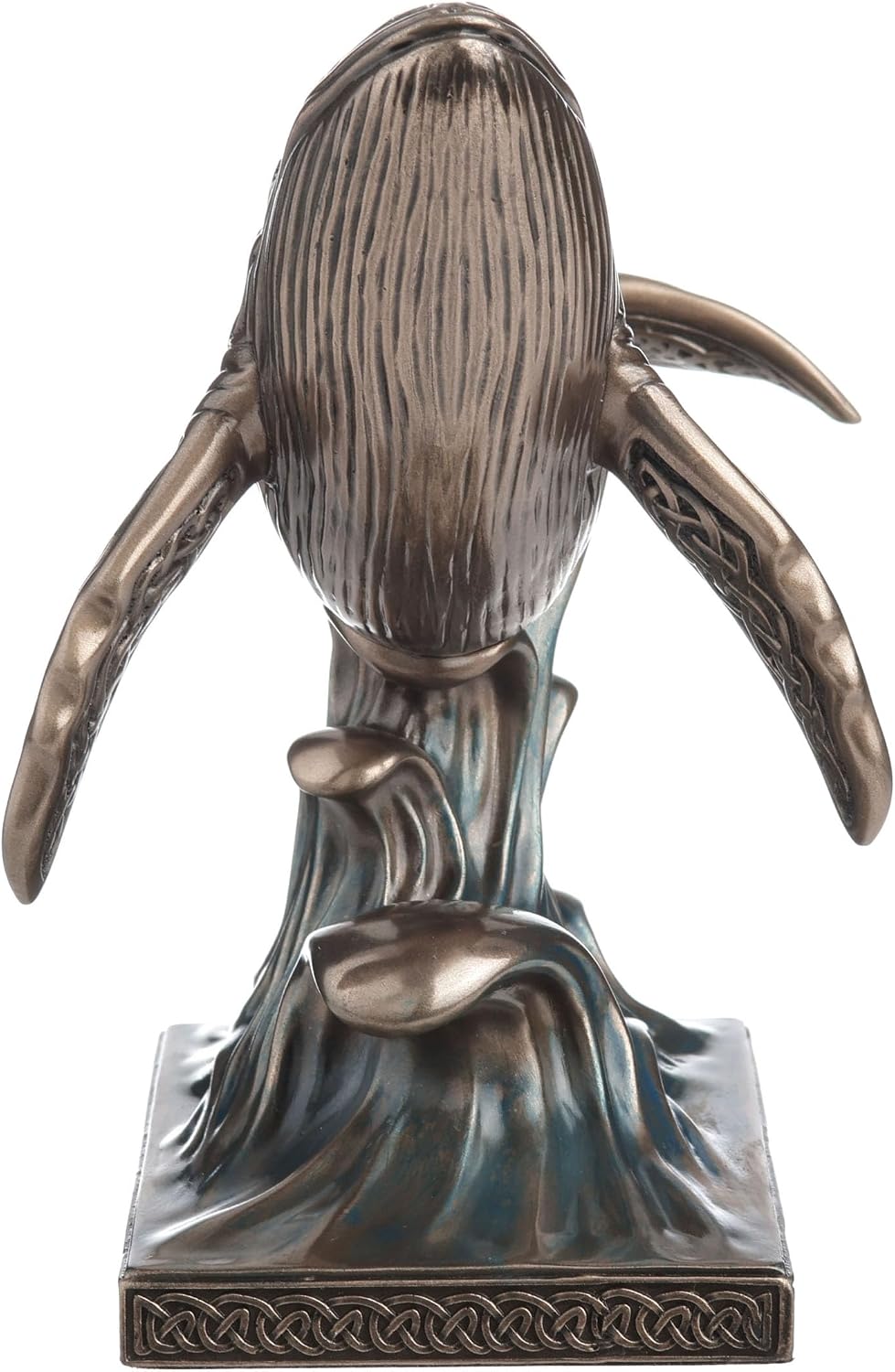 Decorative bronze-hued whale with Celtic knot designs figurine