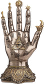 Decorative palm with astrological symbols and a triangle with an eye