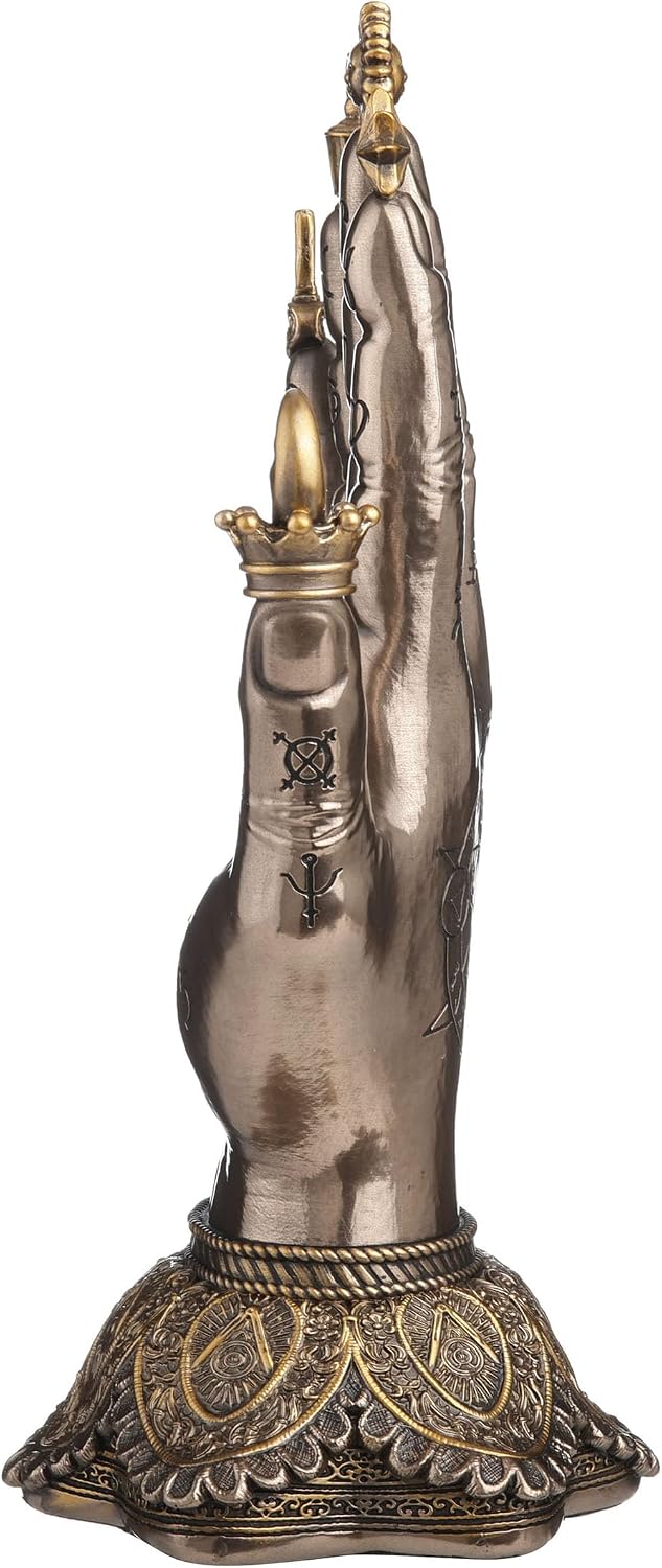 Decorative palm with astrological symbols and a triangle with an eye