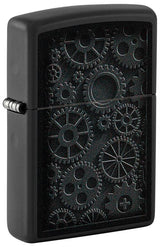 Black matte Zippo lighter with Steampunk gears design