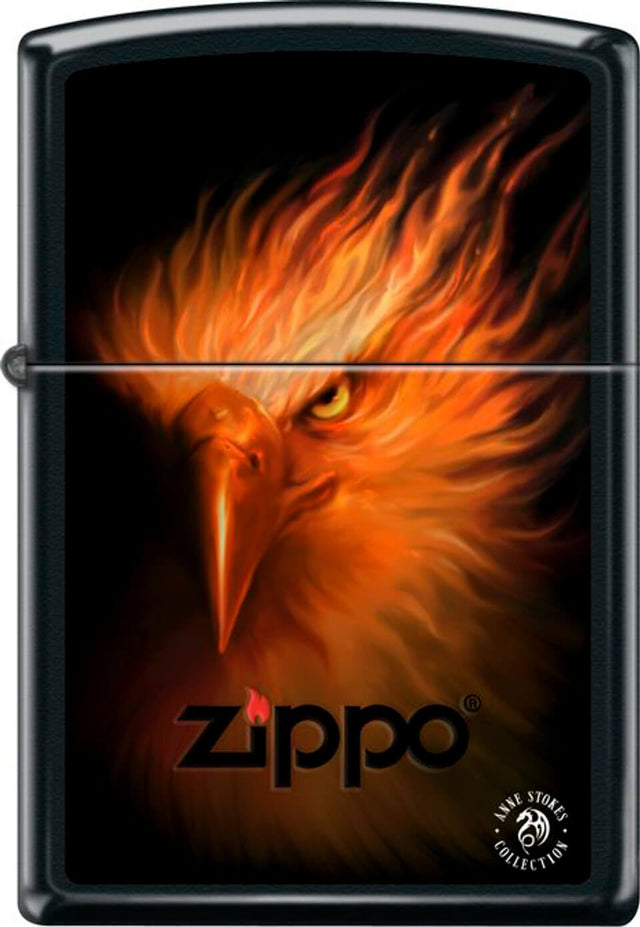 Zippo lighter with an phoenix on a black background