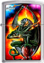Zippo lighter with a dragon design on a colorful background