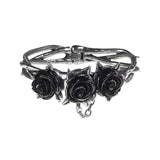 Pewter bracelet with three black resin roses