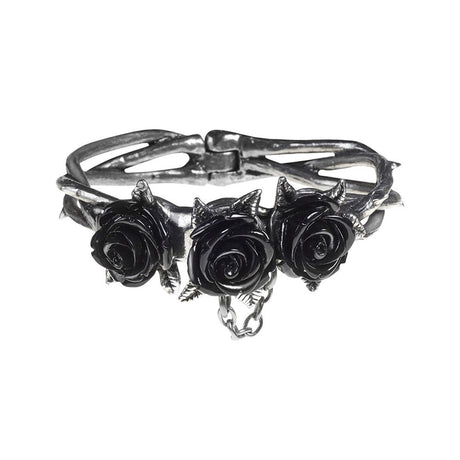Pewter bracelet with three black resin roses